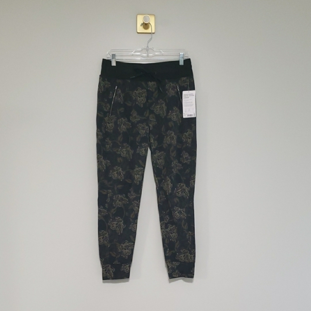 Athleta Trekkie North Printed Jogger Women 6 Black Olive Green Floral Rip Stop